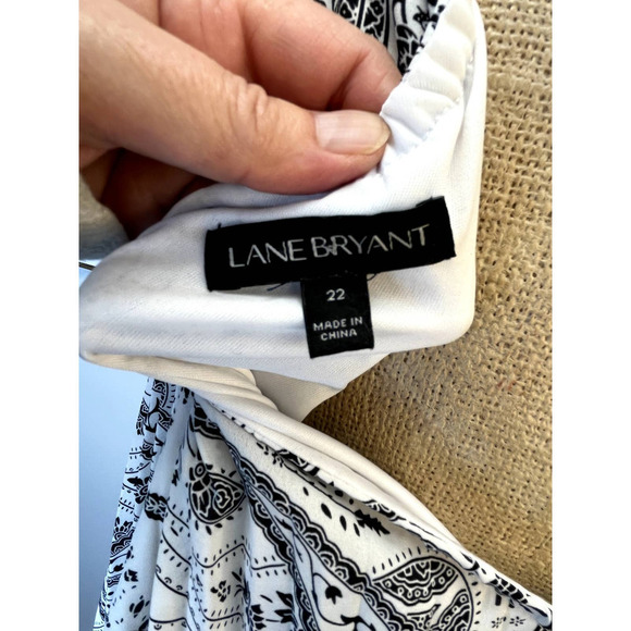 Lane Bryant Black‎ and White Pleated Paisley One Shoulder Maxi Dress SZ 22 - Picture 11 of 15